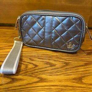 Oliver Thomas Quilted Metallic Gray Wristlet
